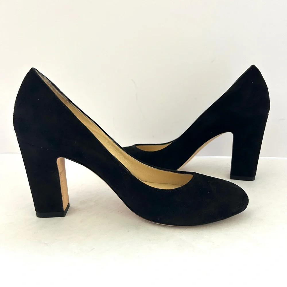 Jimmy Choo Billie Suede Pumps Block Heel Round Toe Minimalist Size US 5 EU 35 - Picture 3 of 14